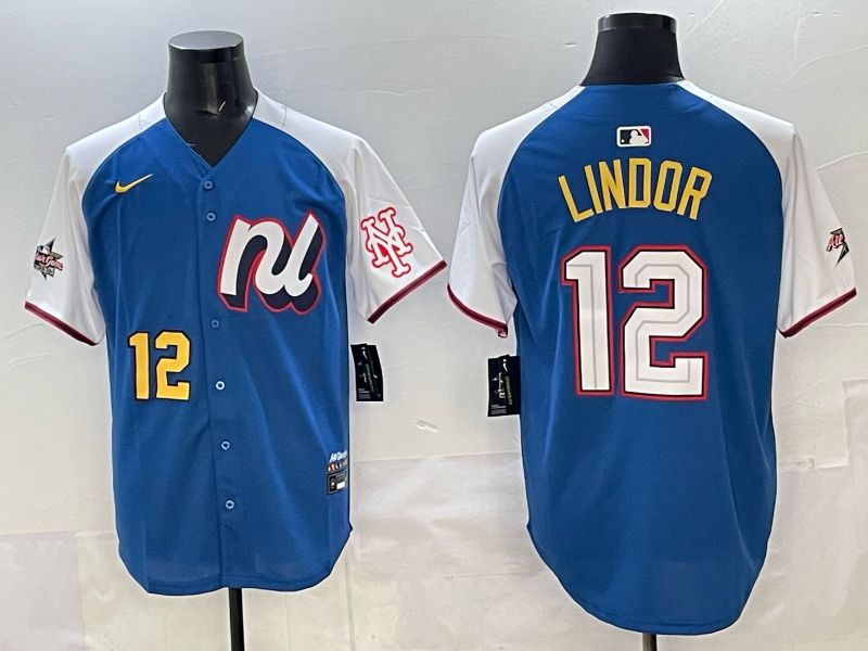 Men New York Mets #12 Lindor Blue white All star 2025 Nike MLB Jersey style 04->new york mets->MLB Jersey